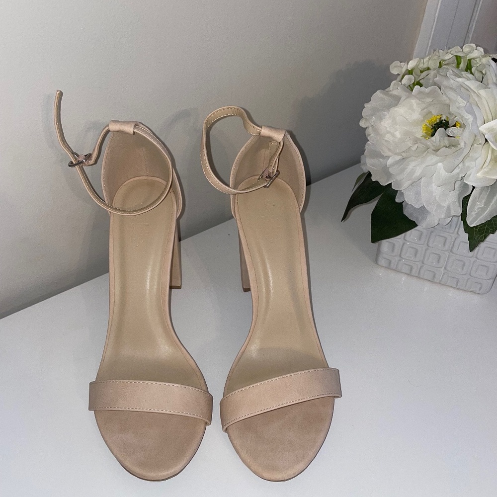 Wide width suede nude block heels